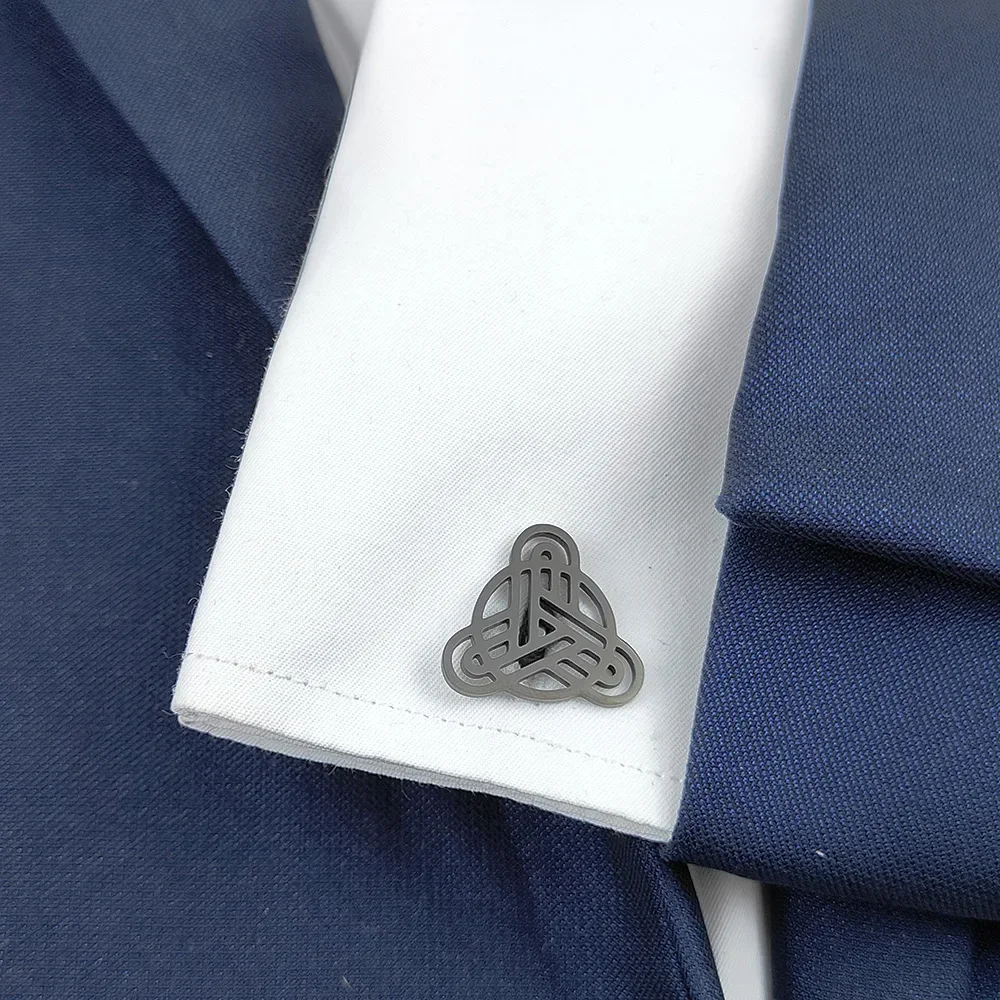 Stainless Steel triangle Kettle knot Symbol Cufflinks for Mens silver gold black French Suit Shirt Sleeve Buttons Gifts for Men