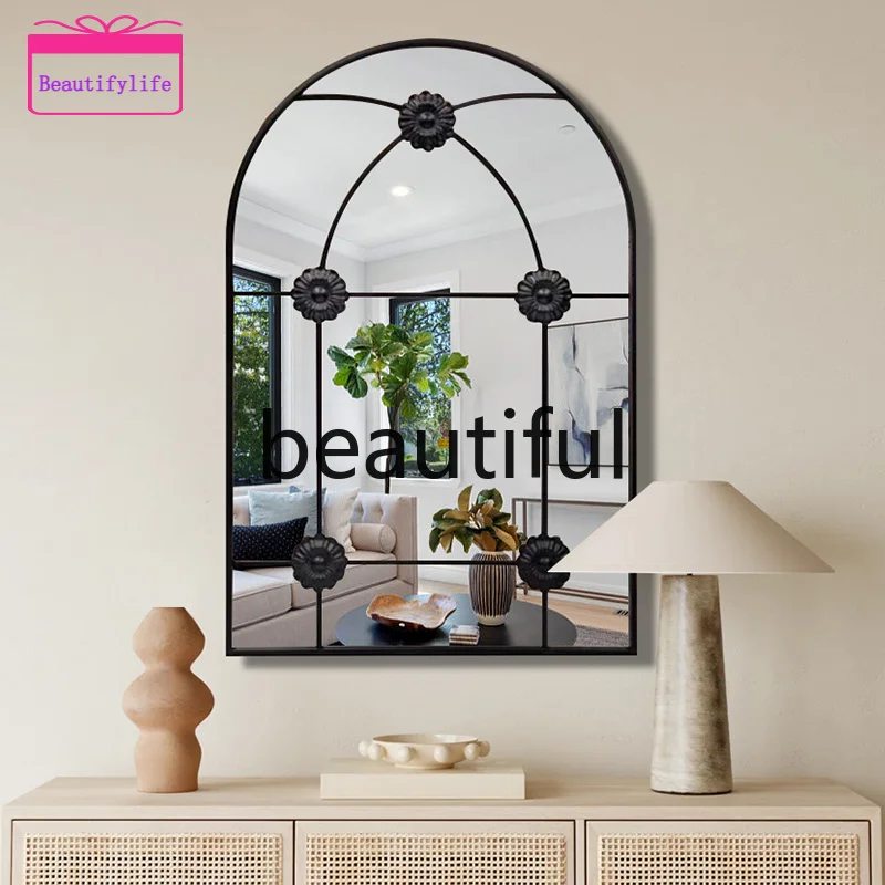 YL Carved retro dressing, wall-mounted makeup mirror, home bedroom full body, villa decoration mirror