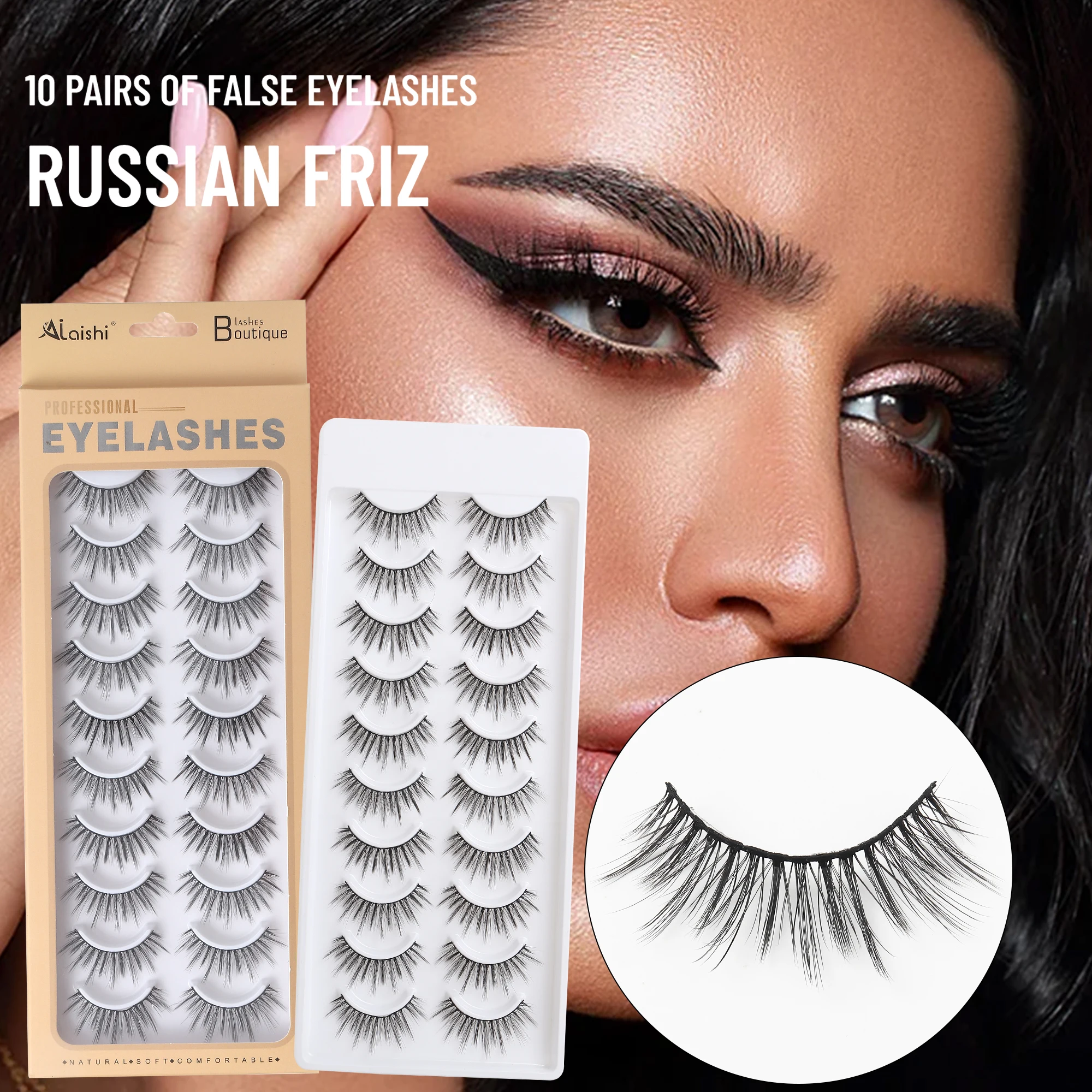 Ailaishi 10 Paar Wimpers 3d Natuurlijke Valse Wimpers Pluizige Zachte Kruis Manga Wimpers Piekerige Natuurlijke Wimper Extensie Make-Up