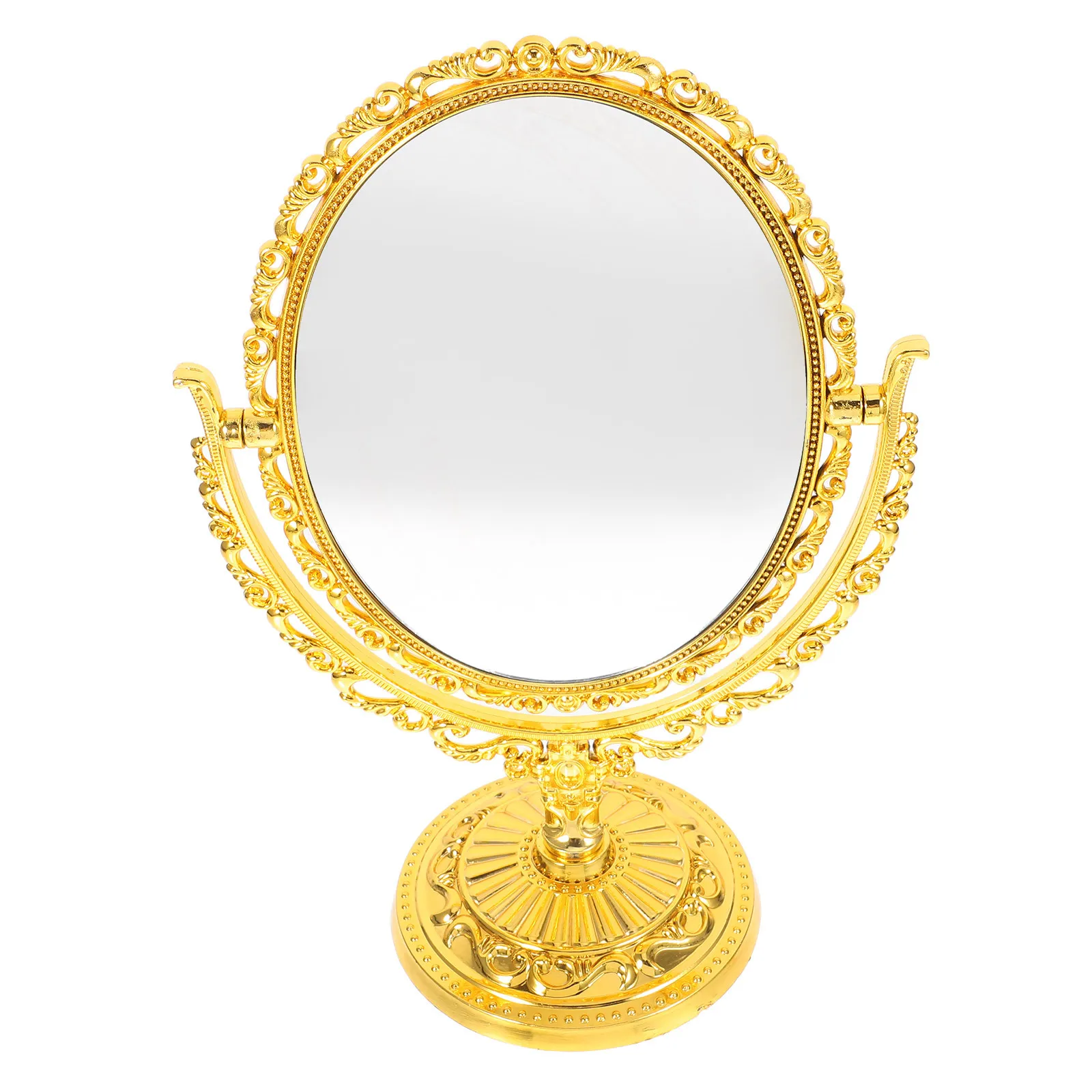 

Double-Sided Rotating Vanity Mirror Oval Shape European Vintage Desktop Bedroom Makeup Mirror Clear Reflection