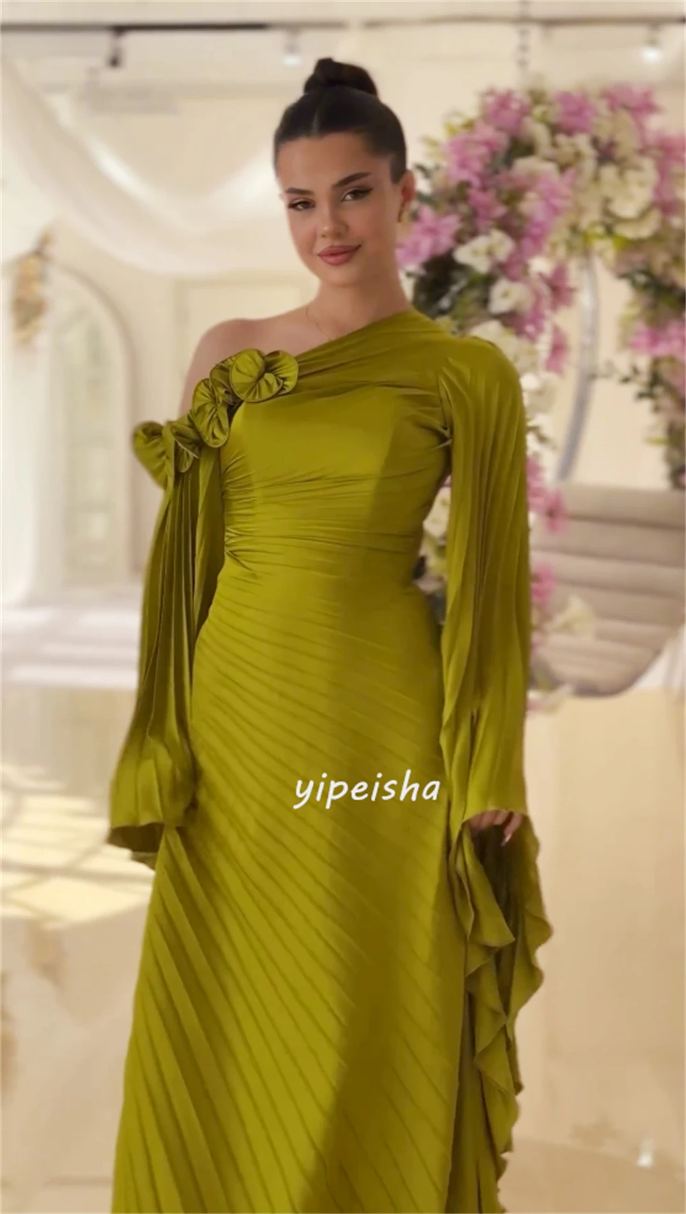 Exquisito vestido largo plisado de gasa con hombros descubiertos para mujer, vestidos de celebridades, vestidos clásicos a juego, tallas disponibles