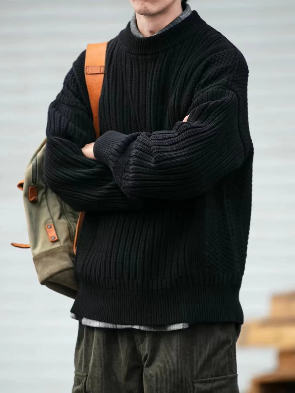 

Retro Loose Fit Men's Knitwear round Ne Sweater Autumn Winter Casual Outerwear Fuzzy Feel Faionable Brand ex Knitted Top