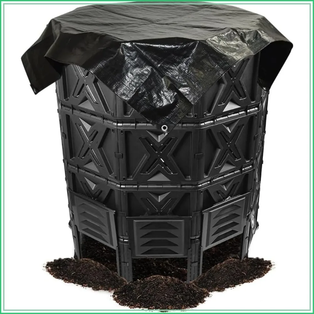 190 Gallon Large Outdoor Compost Bin, 720L Garden Composter with Aeration Vents, BPA-Free PP Panels, Modular Structure with Bottom Access Door and Lid