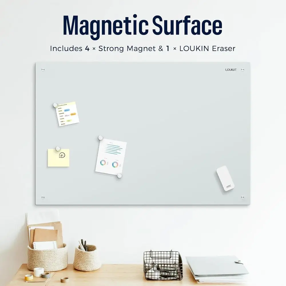 سبورة بيضاء زجاجية مغناطيسية مثبتة على الحائط مقاس 24 × 36 بوصة مع ملحقات للمكتب/المدرسة #6