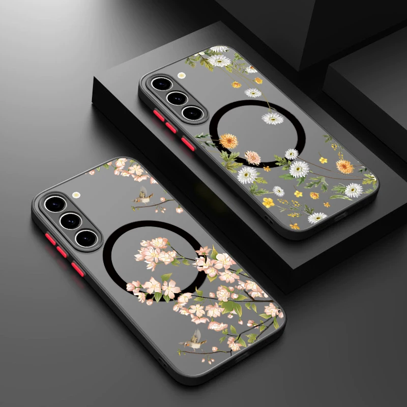 Bunte Blumen Magnetische Handyhülle für Samsung Galaxy S26 S25 S24 S23 Ultra S25 S24 FE A17 A37 A56 A55 A36 A16 Acryl-Cover