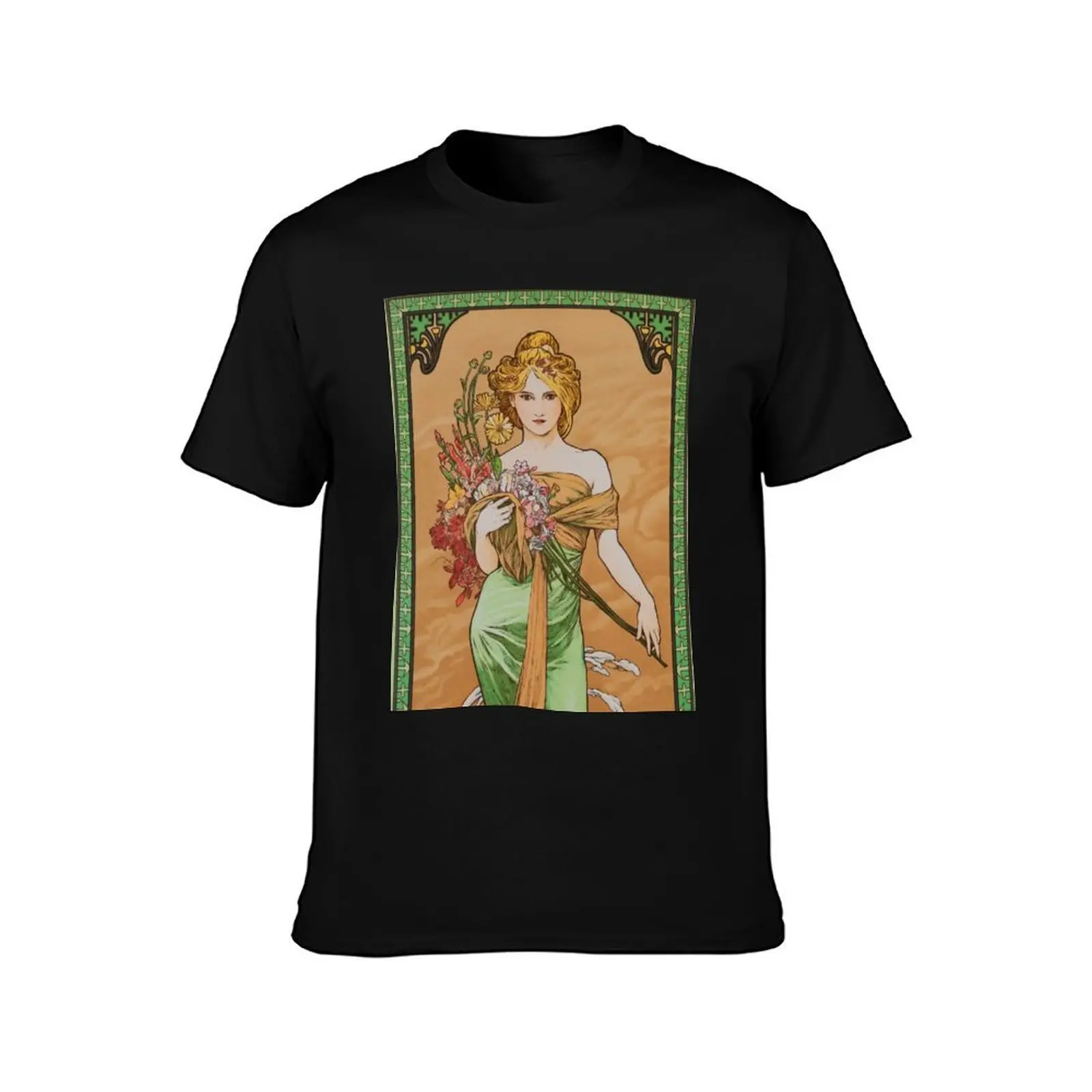 Alphonse Mucha (1860 – 1939) The seasons: Spring T-Shirt Fitness Training Breathable Tee T-Shirt