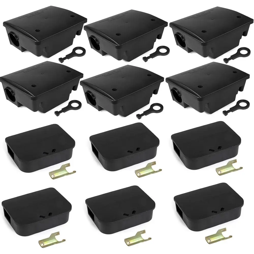 

12-Pack Rat & Mouse Bait Stations - 6 Large, 6 Compact, Weather-Resistant, Lockable, Safe for Pets