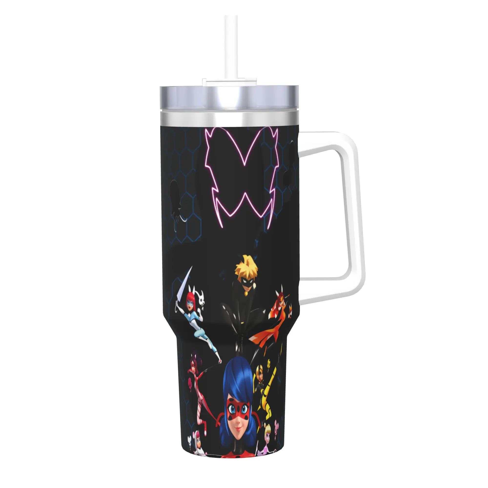 

M-Miraculous Ladybugs Stainless Steel Tumbler Camping Car Mugs 40oz Coffee Mug Portable Cold Drink Milk Tea Water Bottle