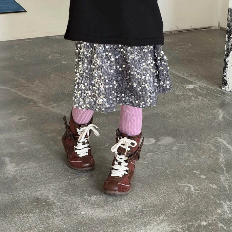 Children's clothing 2026 Korean version baby girls' spring and autumn winter gray velvet sequin skirt