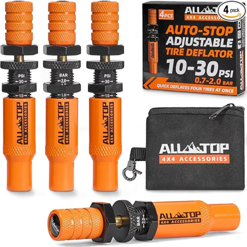 Gen Adjustable Auto-Stop Tire Deflator Valve Kit (10-30PSI) Tyre Air Down Tool Screw-On for 4x4 Offroad Car Motorcycle