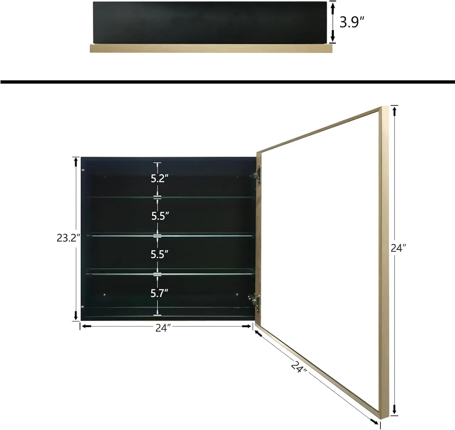 Bad Medizin schrank mit 24 "x 24" Spiegel, Aussparung oder Oberflächen montage quadratischen Bad Kosmetik spiegel Schrank