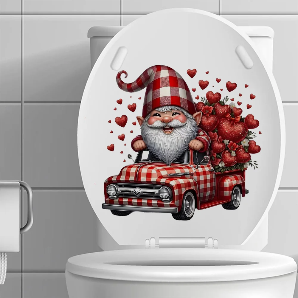 Gnome with Heart Balloon & Truck Self-Adhesive Stickers, Bedroom Entryway Living Room Porch Home Decoration Wall Stickers