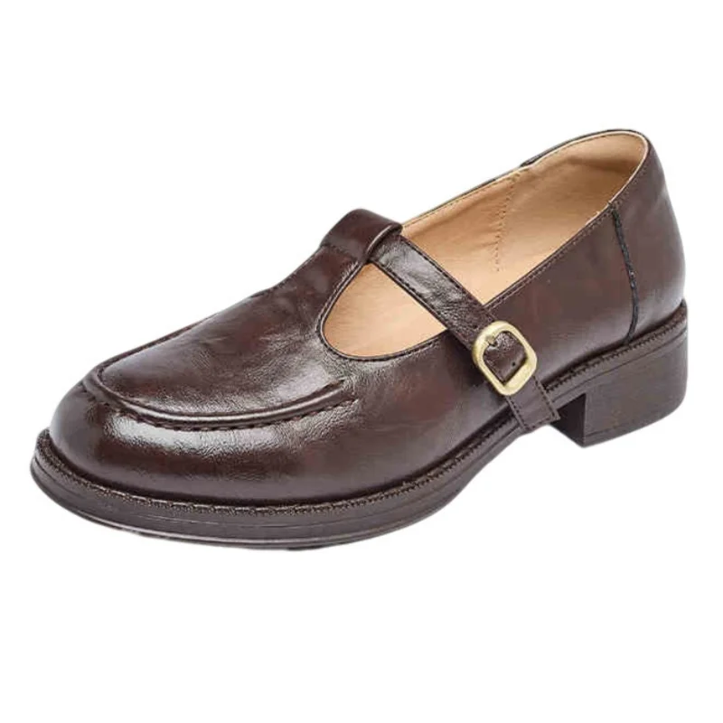 

Кожаные женские туфли на плоской подошве, весна-осень 2021, модные туфли Мэри Джейн с круглым носком, удобные женские туфли на плоской подошве с пряжкой