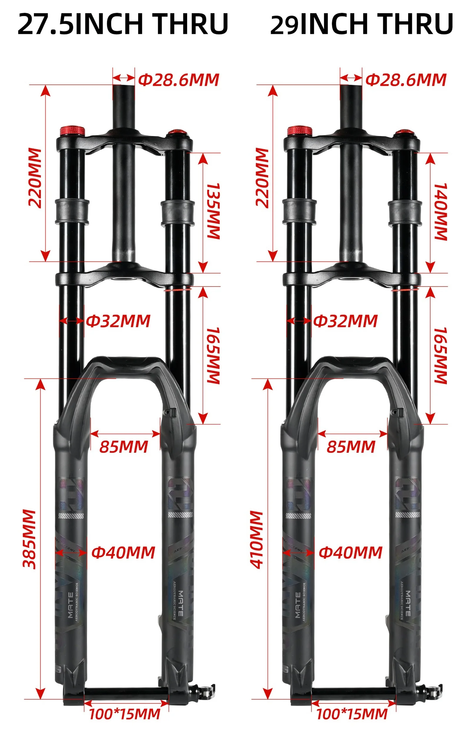 NanLio Doppelschulter-Schnee-Vorderradgabel 27,5 Zoll / 29 * 2,5 Zoll MTB-Gabel 150 mm Reise-Luftversorgungs-Fahrradgabel E-Bike-Gabel 15/9 mm – Detail 4