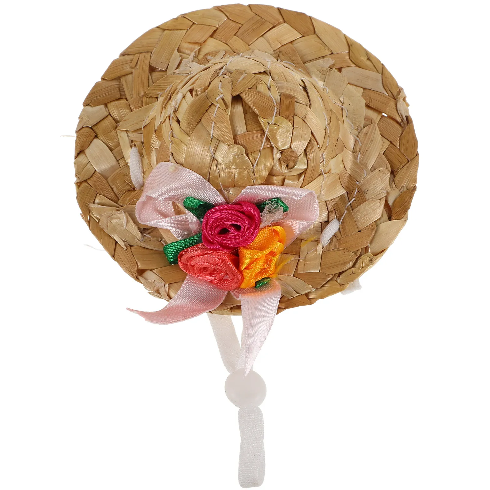 Hard Mini Straw Hat 6cm Cute Adjustable Band for Role Play Summer Pet Sombrero for Dog Cat Bunny Dog Straw Hat