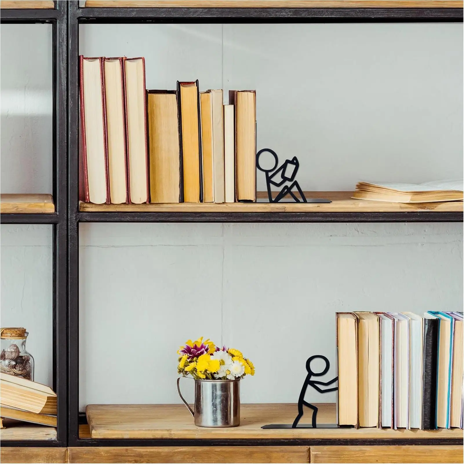 Bookend Holder for Desk Abstract Heavy Duty Metal Organizer Book Stopper Organzier for Kids Room for Bookshelves Coffee Tables