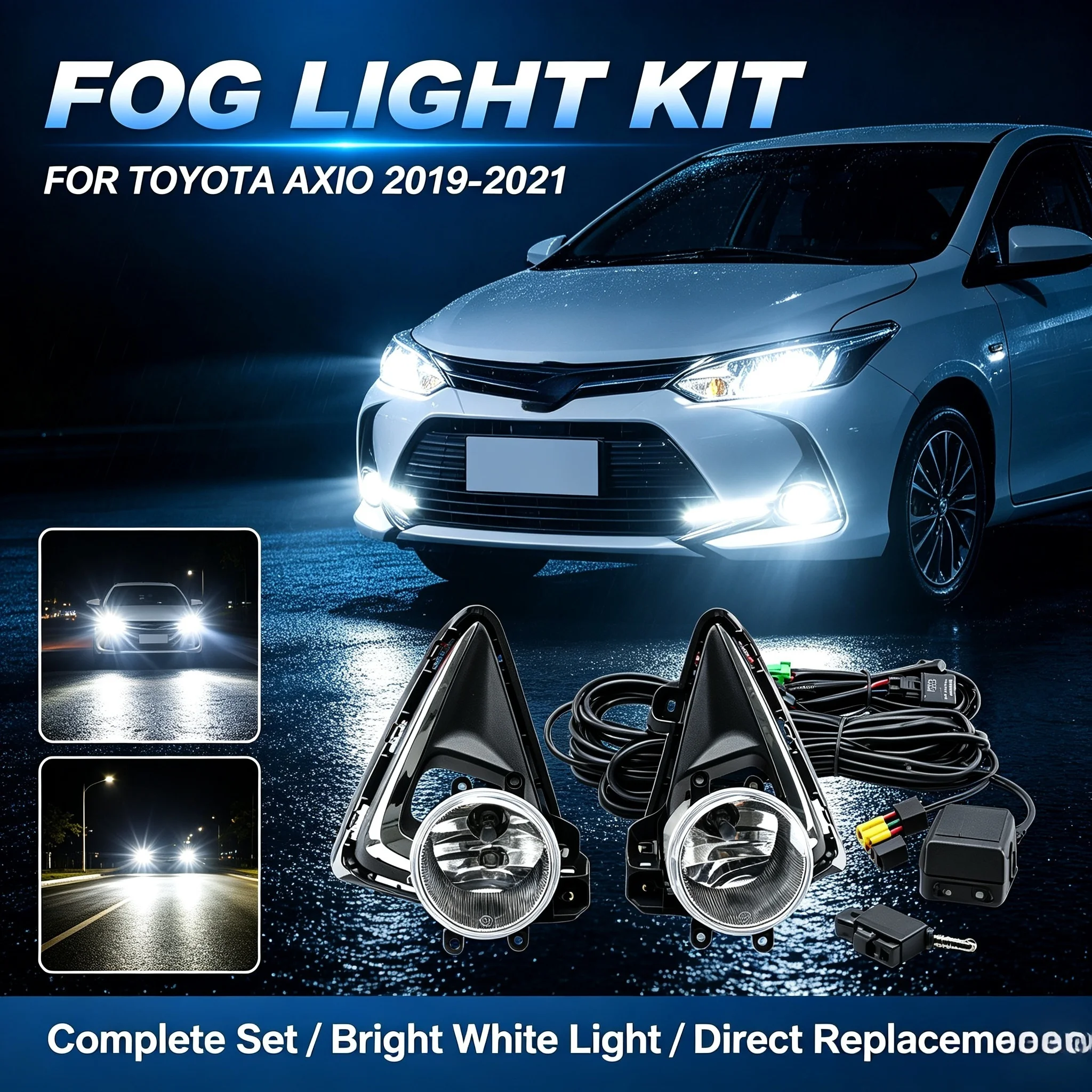 1 Set Fog Light Complete Set FOR Toyota Axio 2019-2021 Front Driving Lamp With Black Cover Grille Wiring Switch