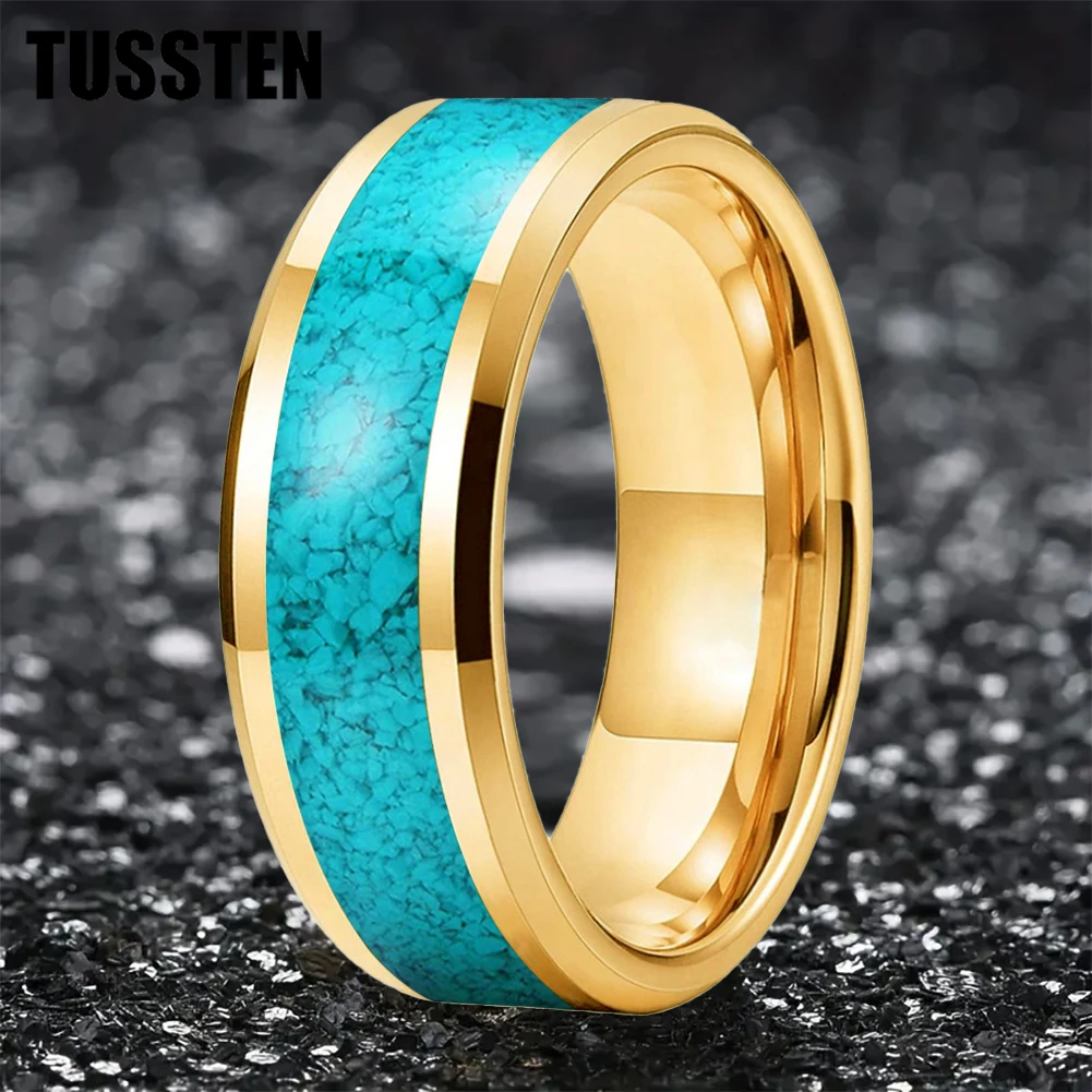 

Dropshipping TUSSTEN 6/8MM Men's and Women's Wedding Tungsten Ring Fragmented Turquoise Inlaid Comfortable Fit