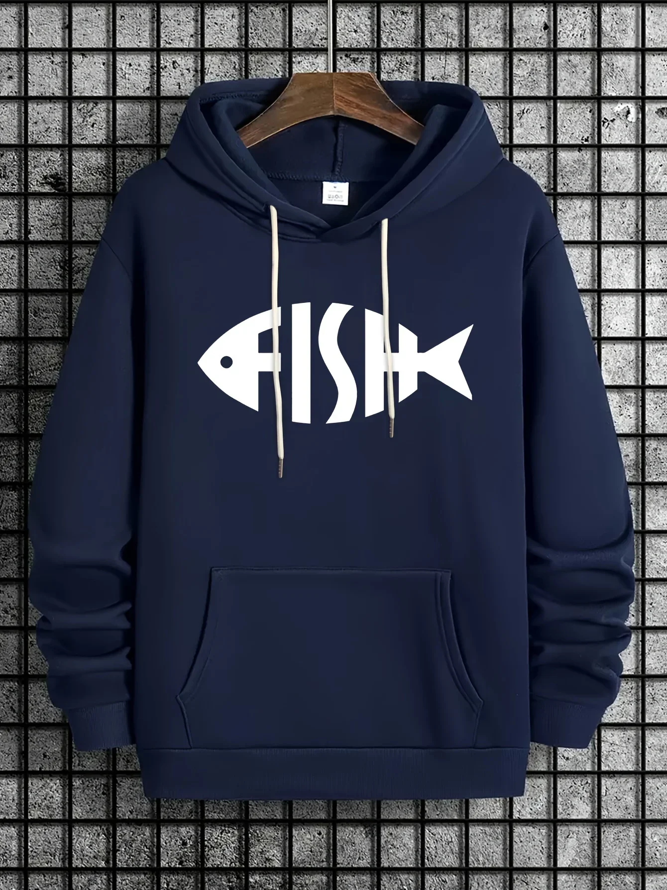 Fish Print Kangaroo Pocket Hoodie, Casual Long Sleeve Hoodies Pullover Sweatshirt, Men's Clothing, For Fall Winter