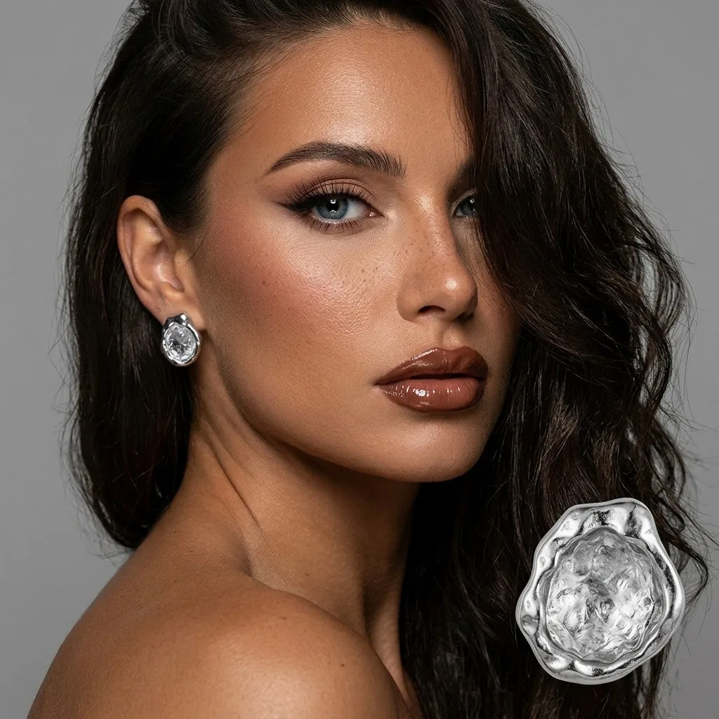 Earring Resin Embossed Molten Zirconia French Daily Work Fluid Effect Durable Stylish Premium Colorful Jewelry for Women