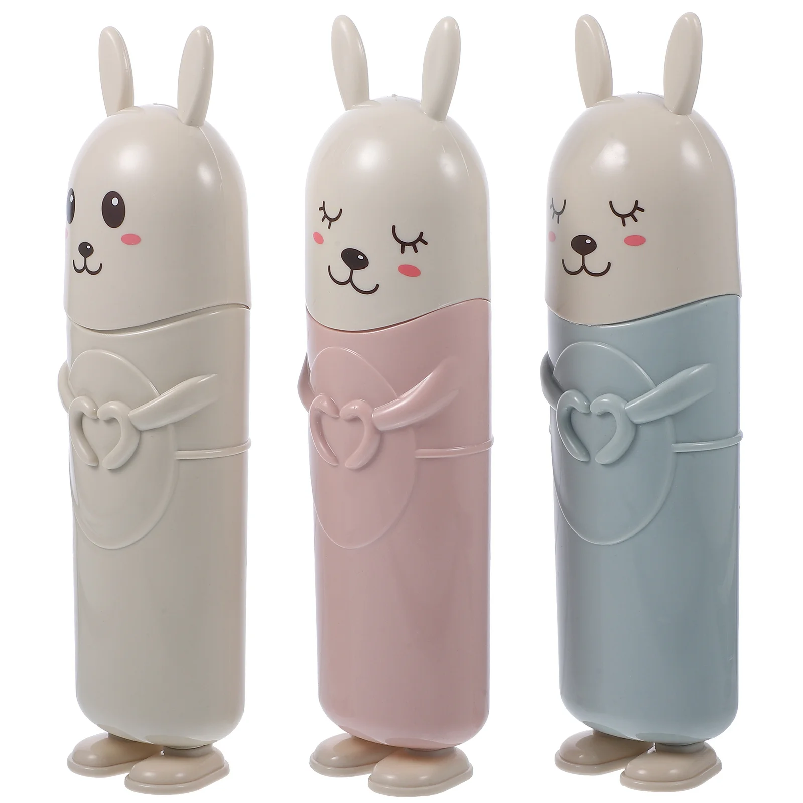 แก้วใส่แปรงสีฟันลายการ์ตูนสัตว์ 3 ชิ้น ฝาปิดพลาสติกทนทาน พกพาสะดวก สำหรับใส่แปรงสีฟันและน้ำยาบ้วนปาก อุปกรณ์ดูแลสุขภาพส่วนบุคคล