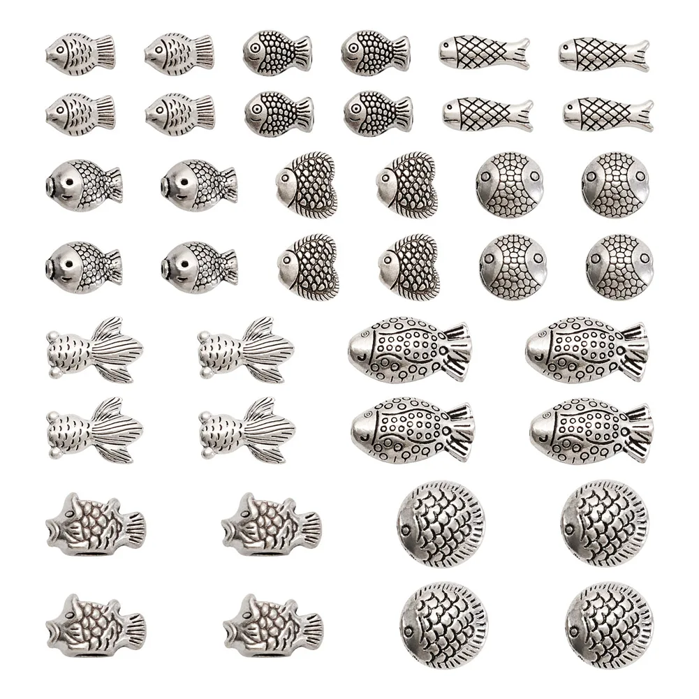 

100Pcs 10 Style Tibetan Style Alloy Spacer Beads Fish Loose Beads Charms for DIY Bracelets Necklace Making Accessories Crafts