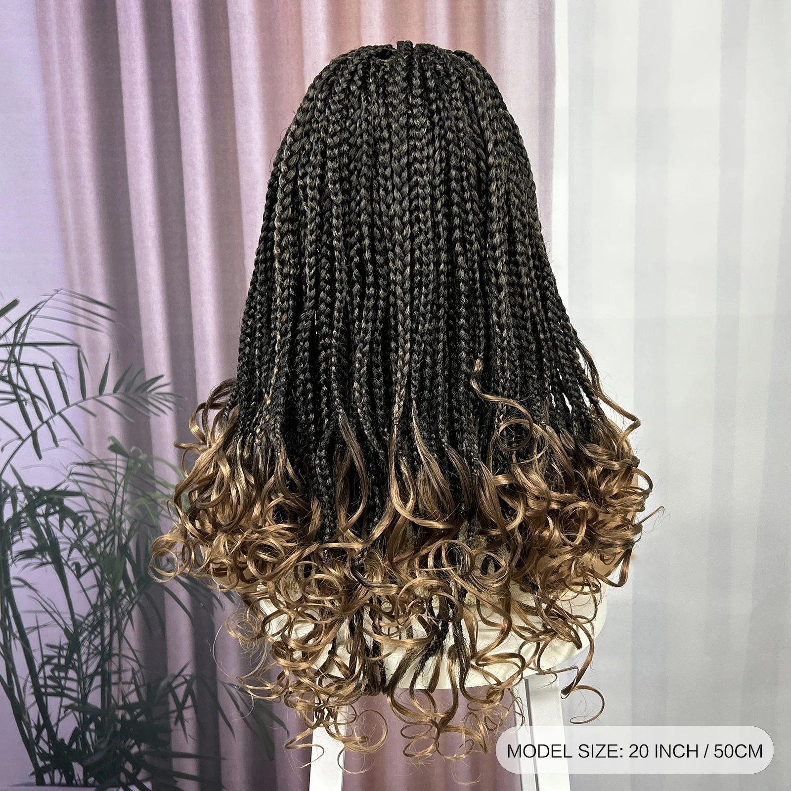 Ombre Synthetic Lace Front Square Knotless Box Braided Wig with Wavy Ends Lace Frontal Braids Wig with Baby Hair for Black Women image 5