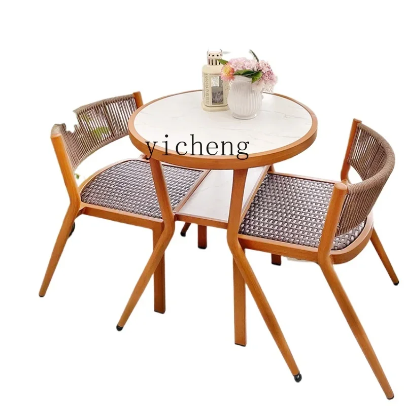 Balcony Three-Piece Tables and Chairs Rattan Chair Table-Chair Set Can Store Leisure a Table with Two Chairs
