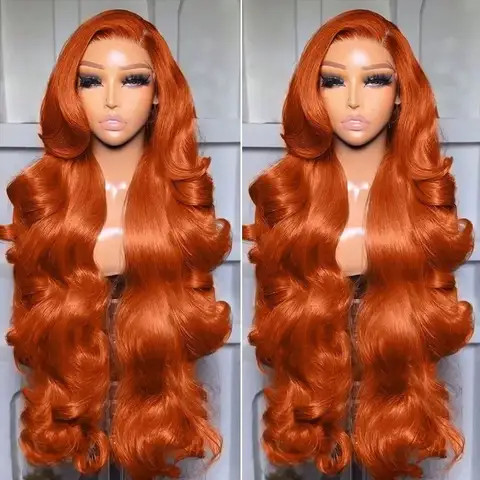 30 34 Inch 13×4 Ginger Lace Front Wigs Human Hair Orange Ginger Body Wave HD Lace Frontal Wigs for Women 250% Density #350 Color
