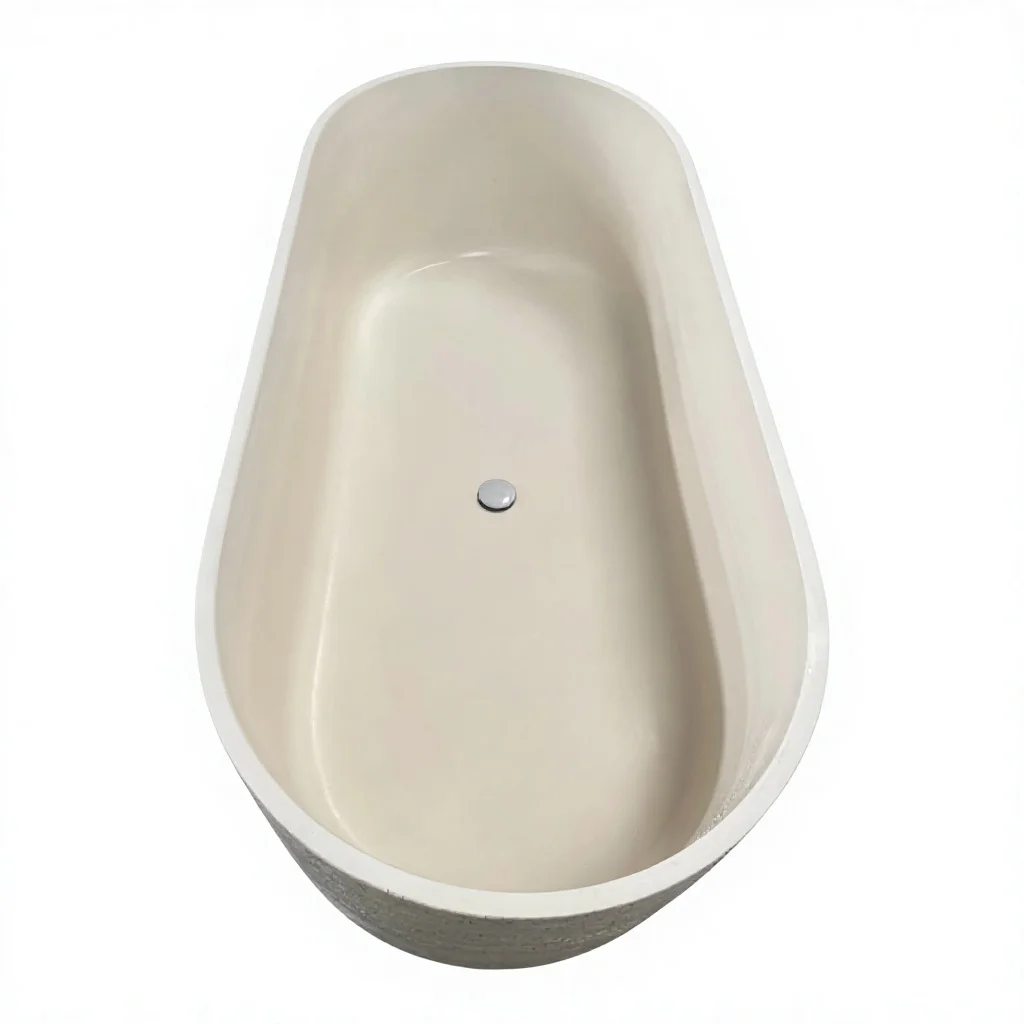 #￥Artificial Travertine Freestanding Bathtub Oval Solid Stone Soaking Tub Artificial Stone Bath for Bathroom Hotel Villa