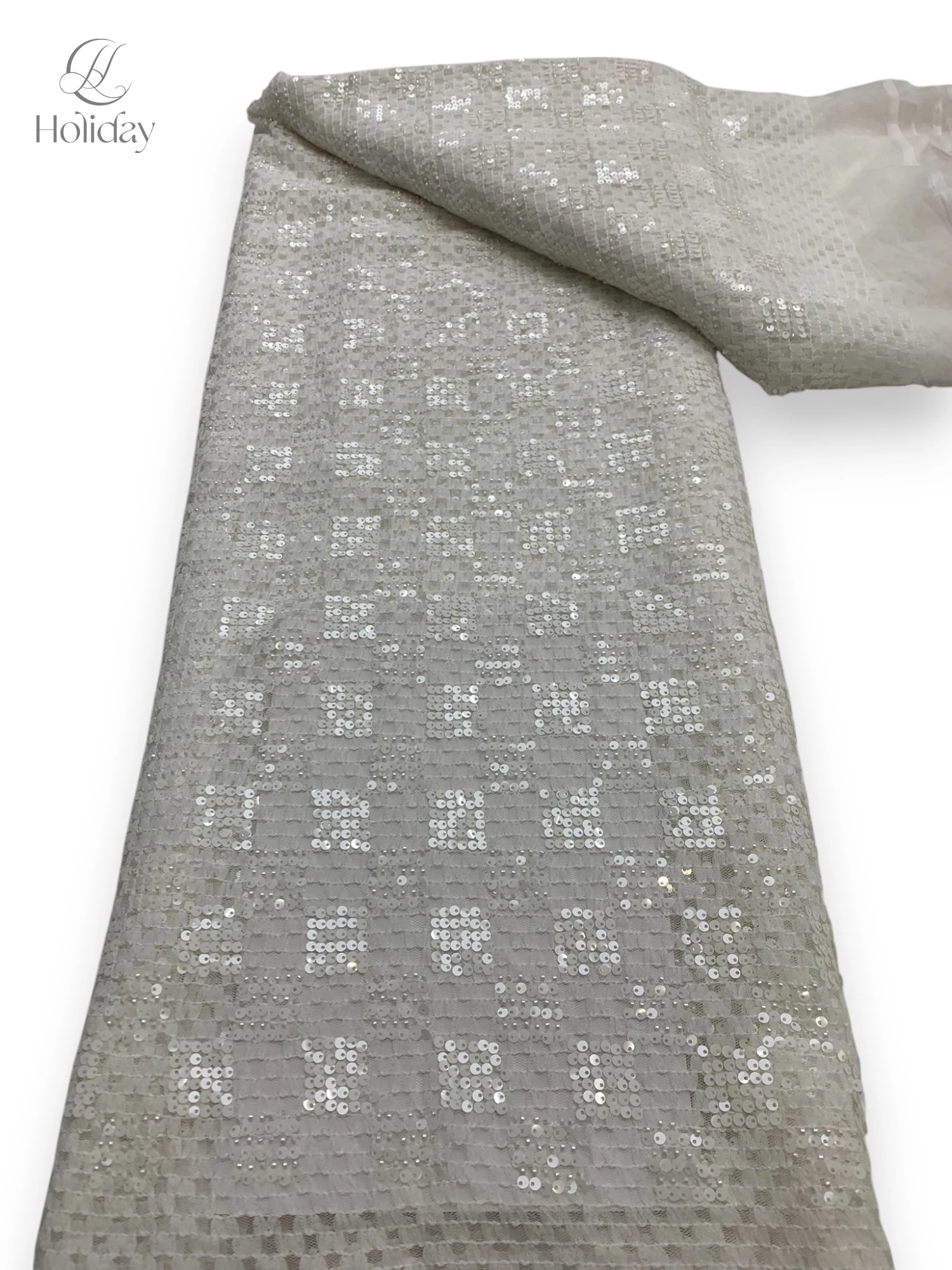 

2025 High-Quality 5mm Round Sequins & Bead Tubes Grid Fabric - Shiny Sparkly Garment Fabric for Dress/Costume Making