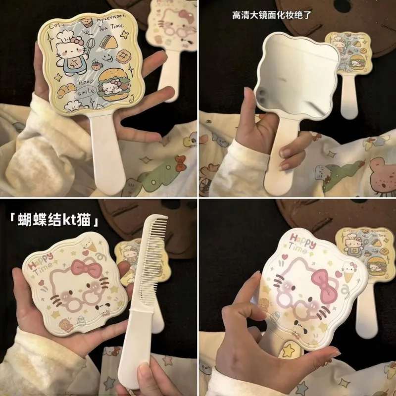 

Sanrio Hello Kitty Handle Mirror Cute Cartoon Originality Mirror Comb Integrated Makeup Fashion Travel Portable Makeup Mirror