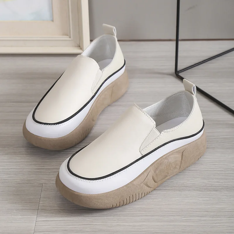 2023 Spring Shoes Female British Style Thick-soled College Style Casual Loafers Genuine Leather Fashion Shoes Girls