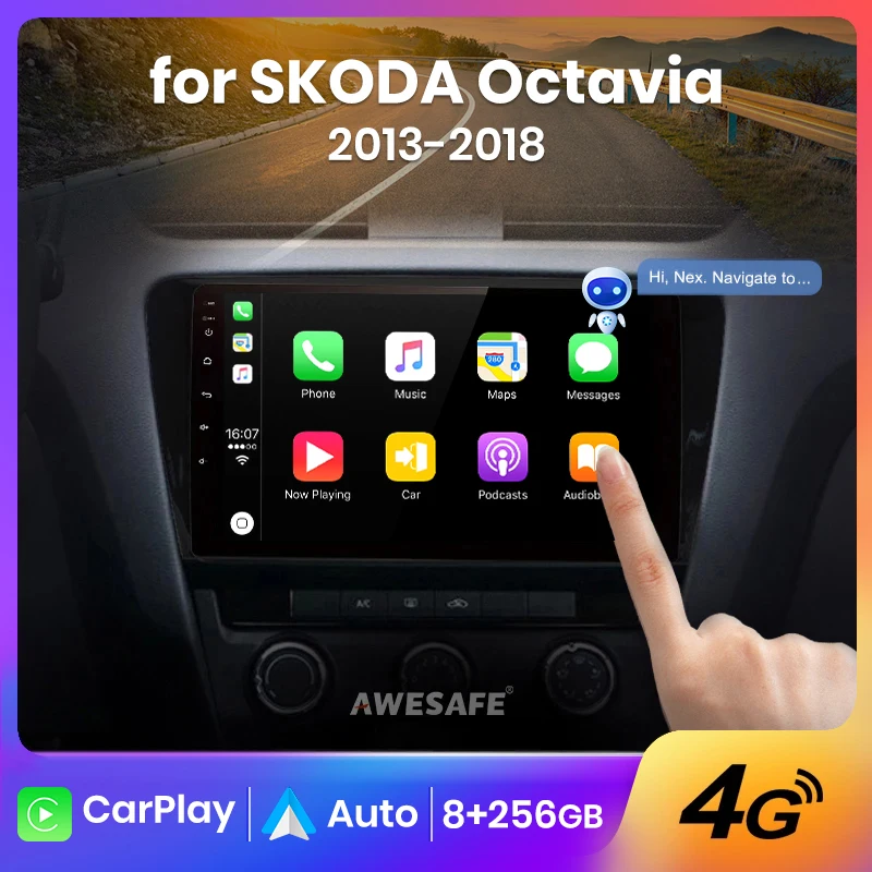 AWESAFE Wireless CarPlay Android Auto Radio for Skoda Octavia 3 2013 - 2018 Car Multimedia Player GPS 2 din autoradio