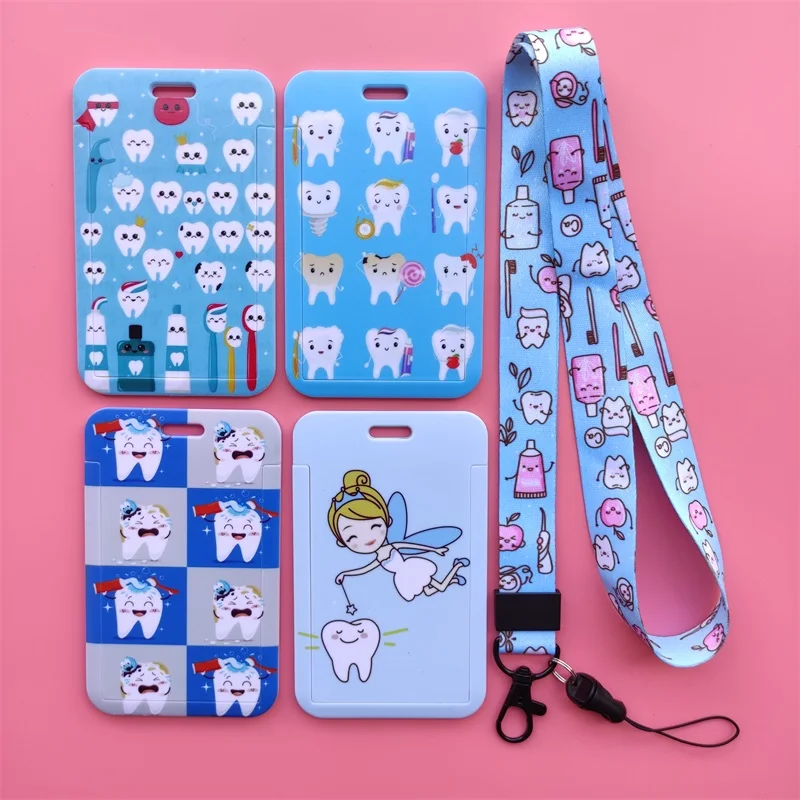Krankenschwester Arzt Lanyard ID Abzeichen Halter ABS Kreditkarte Brieftasche Fall Akzeptabel OEM Nette Tooth Dental Muster – Detail 4