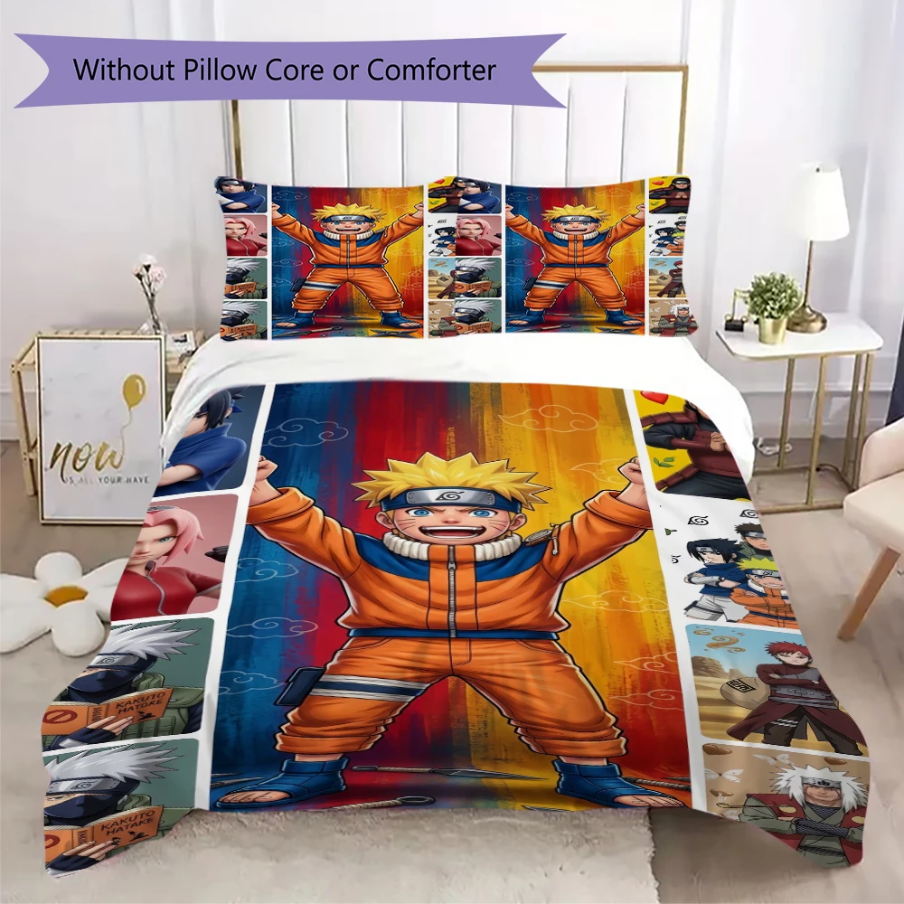 Naruto Pillowcase & Duvet Cover Set Patterned Anime Bedding for Bedroom Decor Ideal Gift for Anime Lovers.-Xin