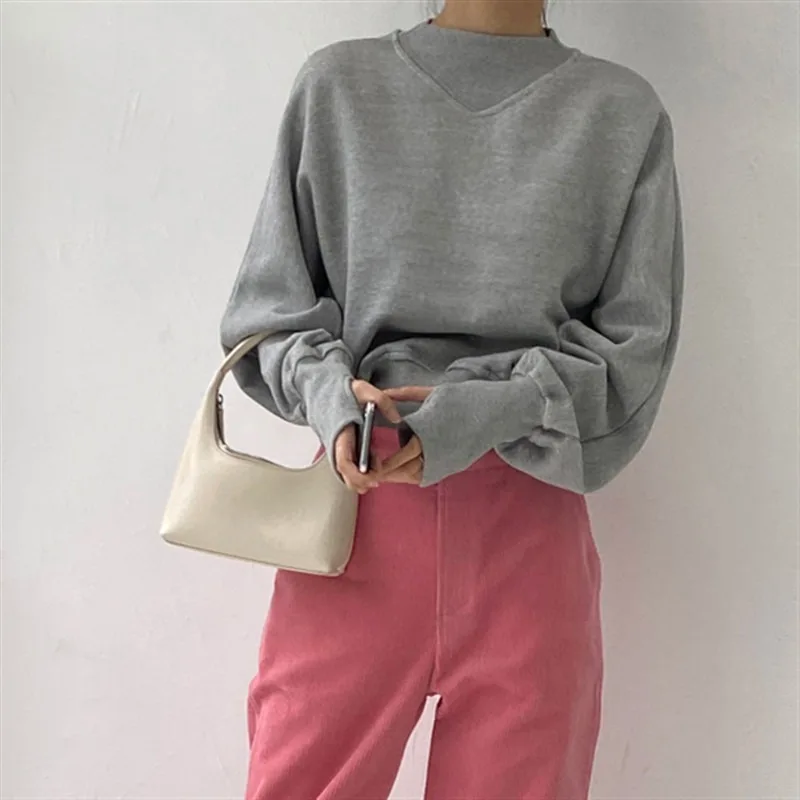 Autumn Waist Cinched Cropped Sweatshirts Women Harajuku Casual Oversized Pullover Hoodie Lady Long Sleeve Crewneck Streetwear