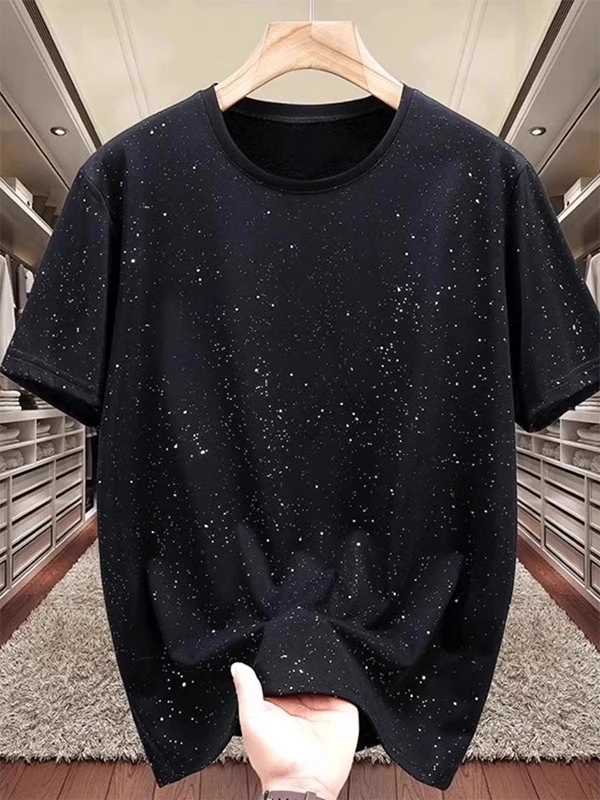 

Loose Fit Cotton Short Sleeve round Neck Glitter T-Shirt Men's Summer Breathable Comfortable Pure Cotton Casual Top