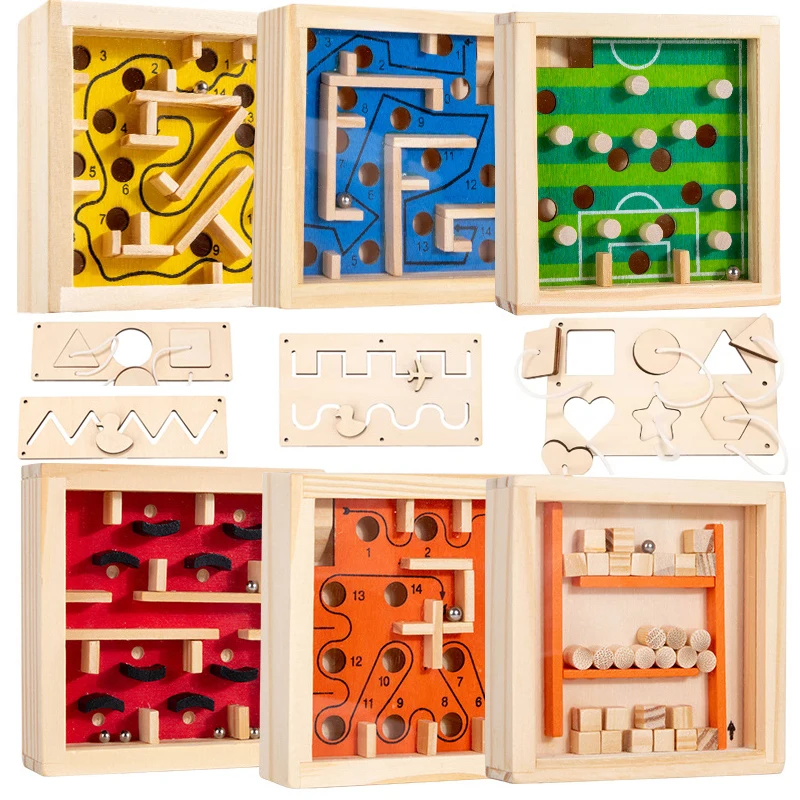 New Montessori Toy Wood Board Bottom Maze Balance Training Track Accessories Early Education Wooden Toys Hand Cranked Game Gifts