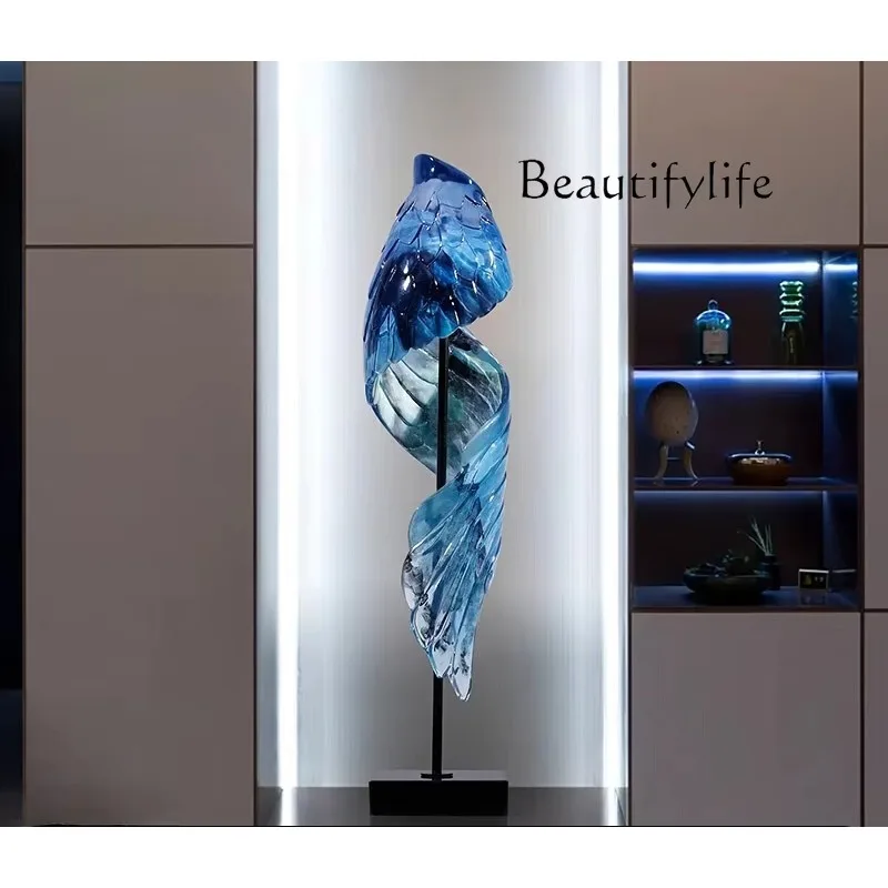 

Abstract transparent feather ornament hotel lobby entrance floor decoration living room sales office model room artwork