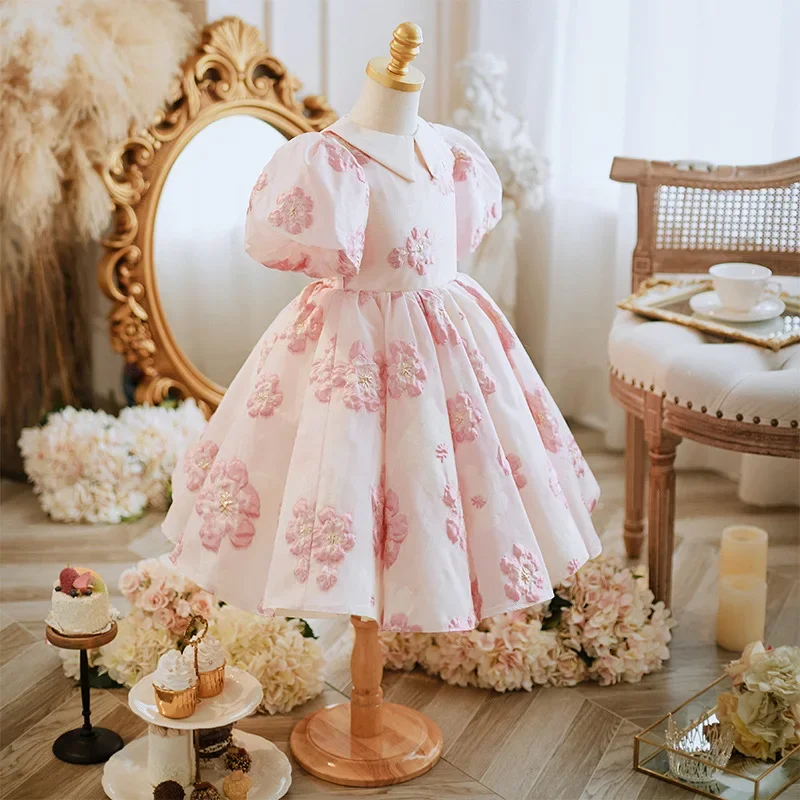Teenmiro Flower Girls Evening Ball Gown Kids Print Design Vintage Spanish Dress Children Birthday Party Luxurious Dresses