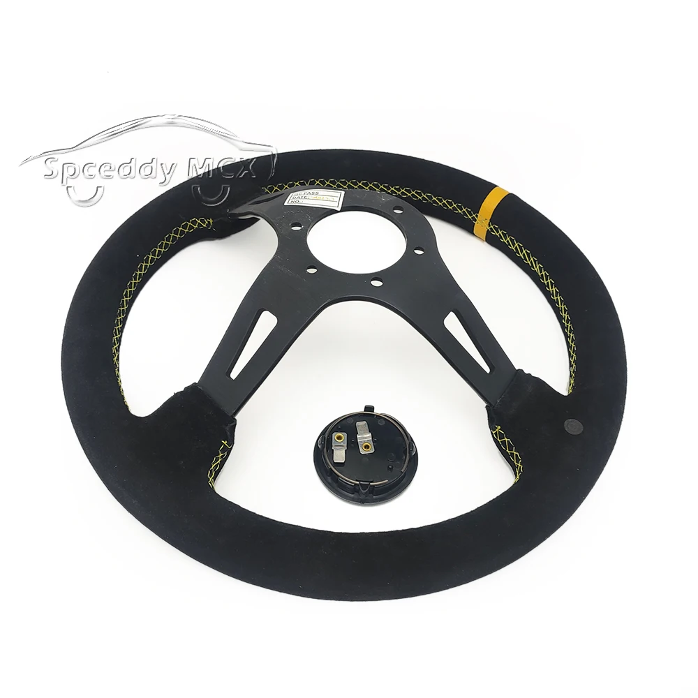 13inch 14inch 335mm Car Sport Deep Dish Suede Leather Steering Wheel Yellow Japan JDM Style Steering  Wheel