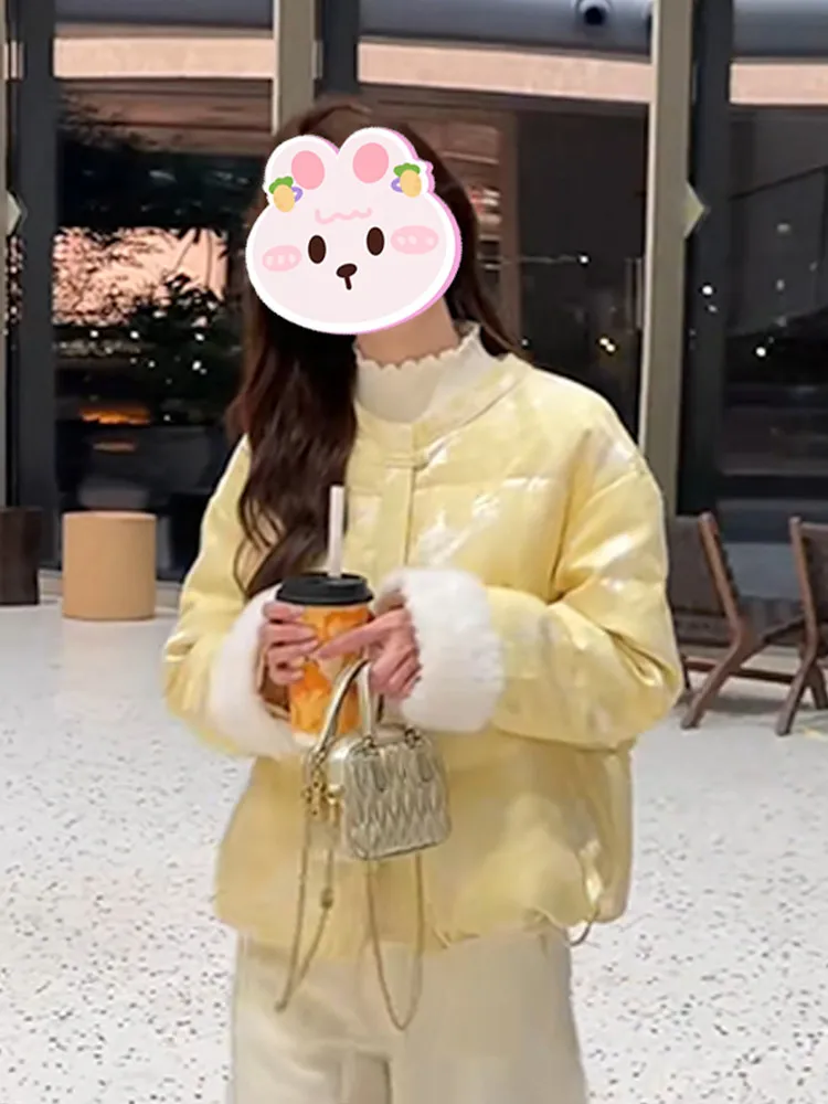 

Winter New Sle Women's Loose Fit Cotton Jaet round Ne Single Button Warm Slimming Outerwear Trendy Commute Faion