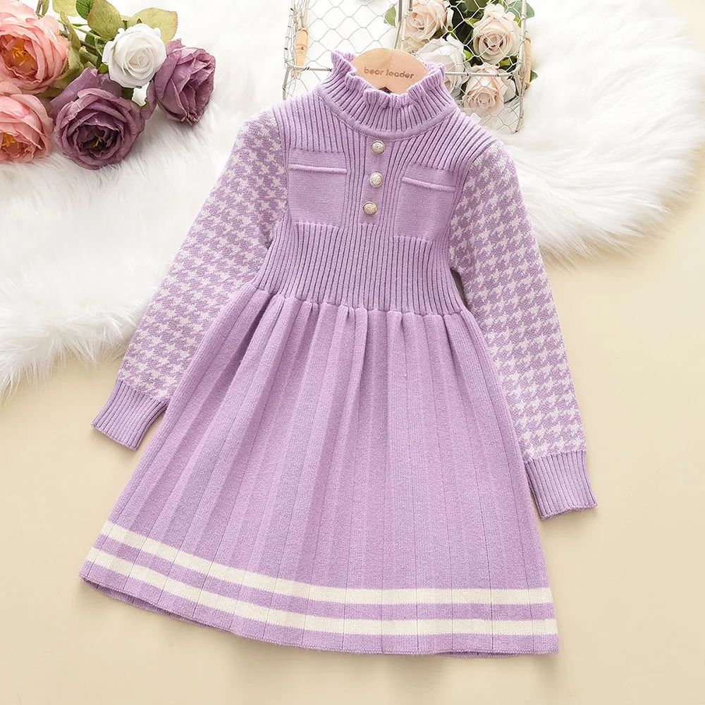 Bear Leader Autumn Winter Girls Dress Girls 4-8Y Kids Princess Party Sweater Knitted Dresses Christmas Costume Baby Girl Clothes