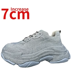 Euro/American New Heightened Shoes for Men Thick Platform 7cm Designer Denim Blue Canvas Dad's Shoes Fashion Sports Casual Shoes