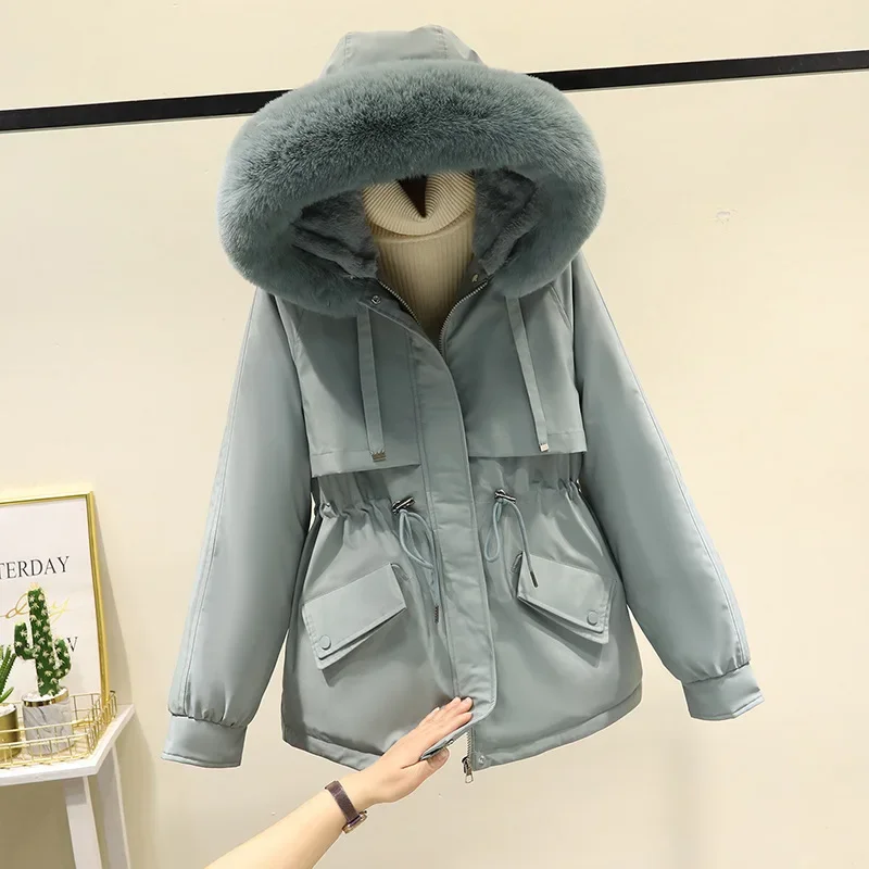 Autumn Winter Commuting Style Women's Parkas 2023 Winter New Hooded Fur Collar Plush Cotton Jacket Regular Zipper Women Clothing