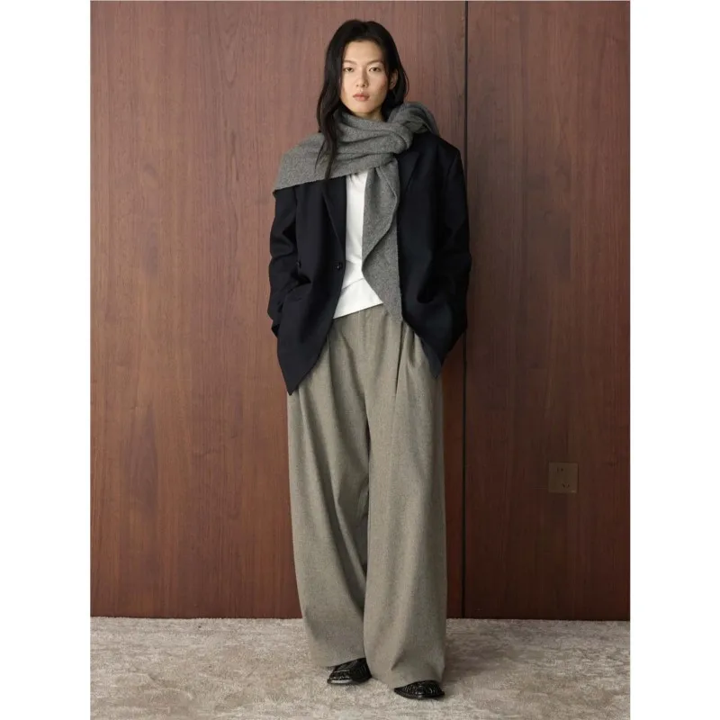 سراويل جوهنيتشر الفرنسية الأنيقة غير الرسمية فضفاضة عالية الخصر للنساء سراويل شتوية جديدة متعددة الاستخدامات وبسيطة واسعة الساق