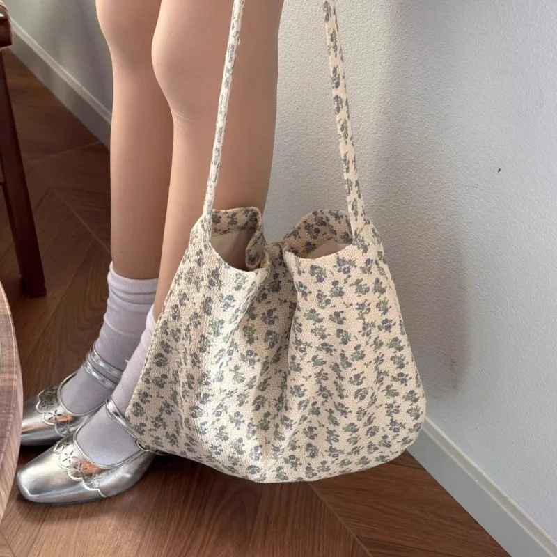 With Silk Ribbon Shoulder Bag Fashion Floral Large Capacity Women Bag Shopper Tote Bags Women