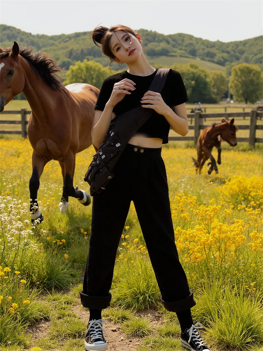 امرأة السراويل مكتب الأبيض الخريف الحد الأدنى نمط سيدة خط نظيف تصميم بسيط الأساسية عادية عالية الارتفاع مستقيم الساق عمل أنيق #6