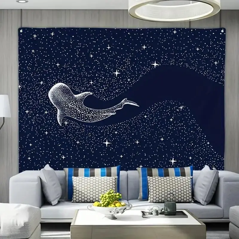 VIKAMA Starry Sky Whale Shark Wall Tapestry Polyester Wall Hanging for Living Room Bedroom Ocean Aesthetic Boho Home Decor